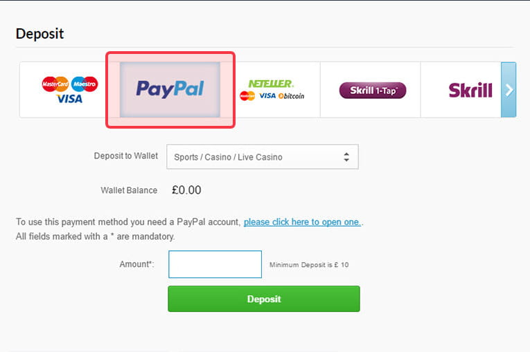 Deposit Using Paypal