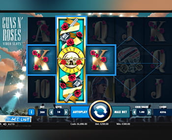 Screen from the Gun's'n'Roses video slot game