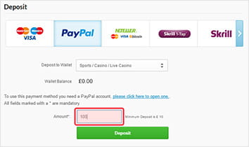 Choose an Amount to Deposit via PayPal